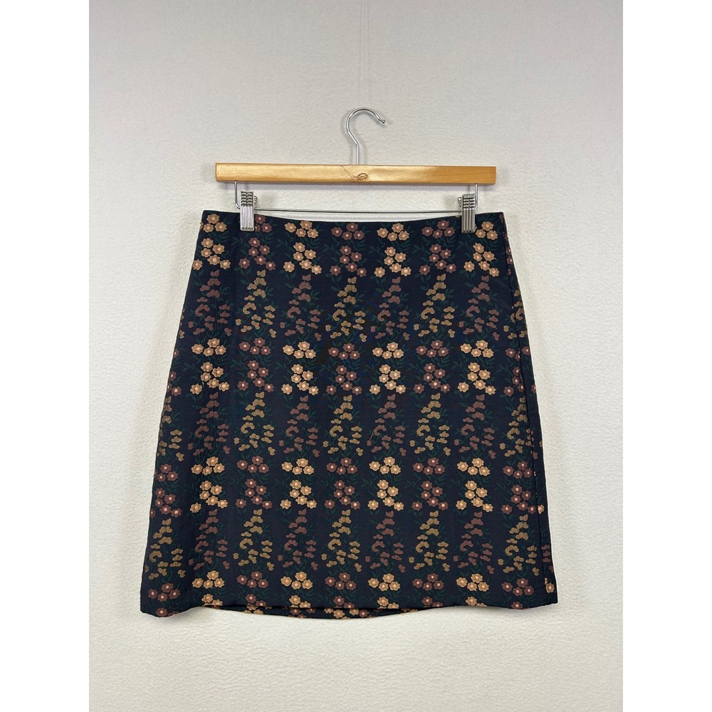 Dark Academia Ann Taylor Factory Womens 6 Navy Floral Brocade A-Line Mini Skirt